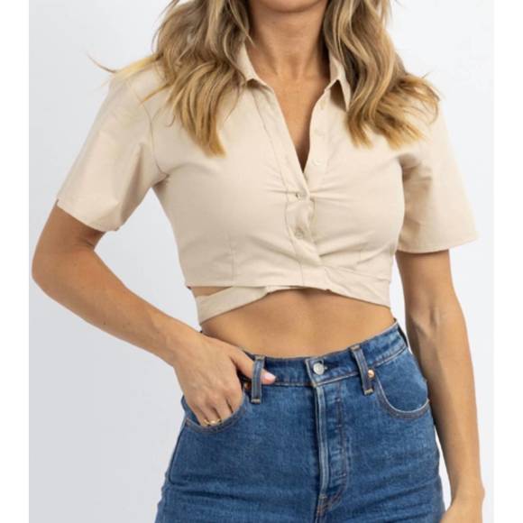 NEW CRESCENT varda wrapped crop top in beige - Picture 1 of 3